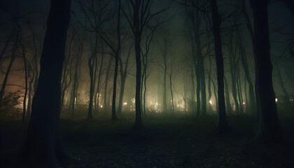 misty forest in the night