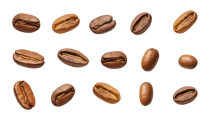 coffee beans isolated on transparent background cutout
