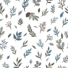 Fototapeta premium Seamless pattern with leaves and branches on a white background for children's textiles, scrapbooking paper, cards.