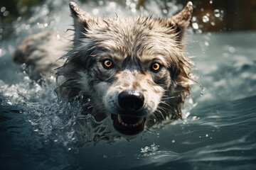 wolf swimming