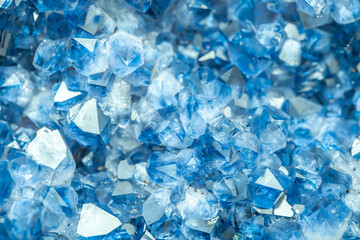 Blue Crystal Mineral Stone. Gems. Mineral crystals in the natural environment. Texture of precious...