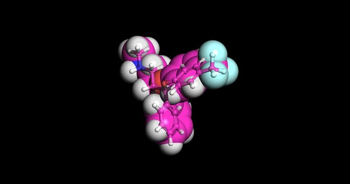 Fluoxetine, Prozac, Sarafem, Symbyax, antidepressant drug, 3D molecule spinning, 4K