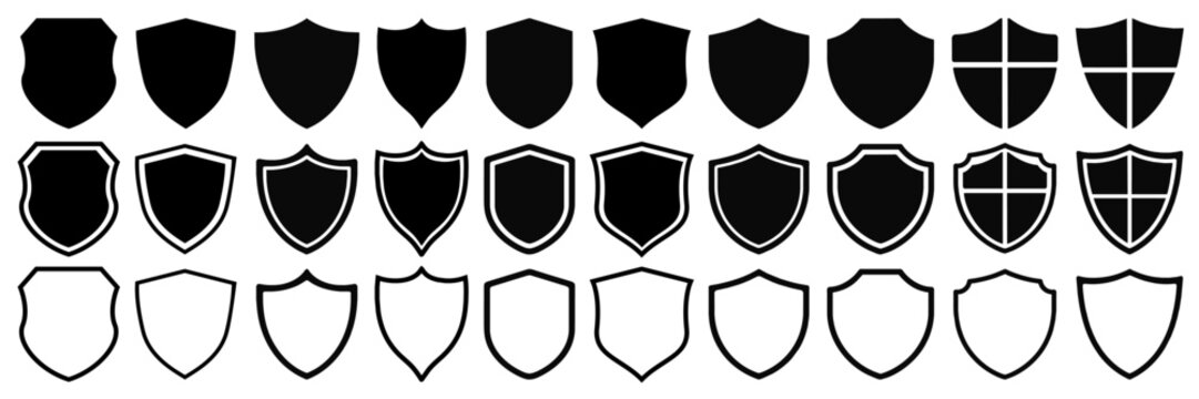 Shields icon set. Collection of security shield icons.  Protect shield vector