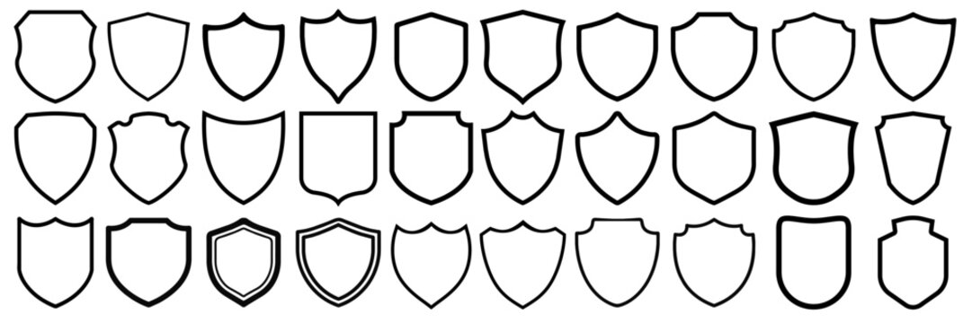 Different shields shapes. Collection of shield icon vector template isolated. Logo design set