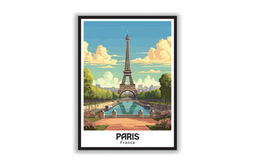Paris, France. Vintage National Park Posters, National Park Art Prints Nature Wall Art and Mountain Print Set Abstract Travel for Hikers Campers Living Room Decor. Vector illustration, Design, Colorfu
