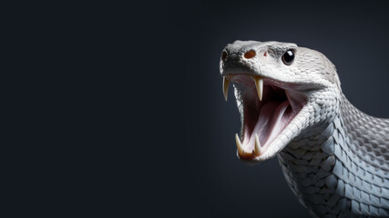 White snake open mouth ready to attack isolated on gray background