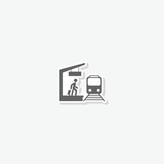 Rail or train station icon sticker isolated on gray background