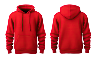 Red hooded sweatshirt mockup set, cut out