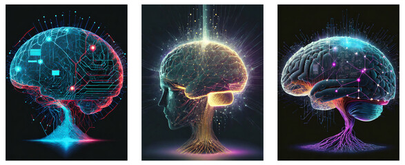 robot brain, technology, futuristic, electrical, set of 3