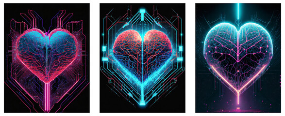 robot heart, technology, futuristic, electrical, set of 3