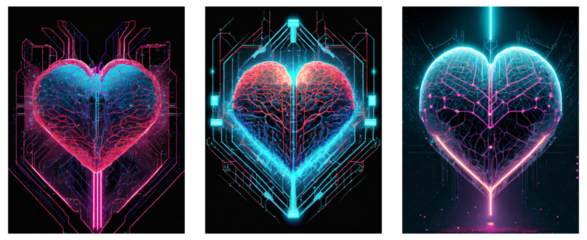 robot heart, technology, futuristic, electrical, set of 3