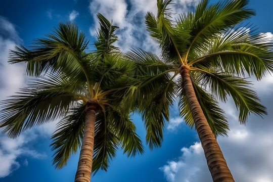 palm trees on the seashore. Beautiful topical beach. Neural network AI generated art