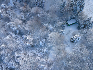 aerial drone flight over beautiful winterwonderland, lower austria, lot of snow