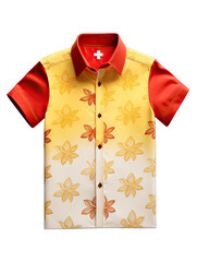 Luxury Yellow And Red Short Sleeve Men_s shirt With Clover Pattern On Transparent Background