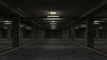 3d old scary Abandoned Underground Parking