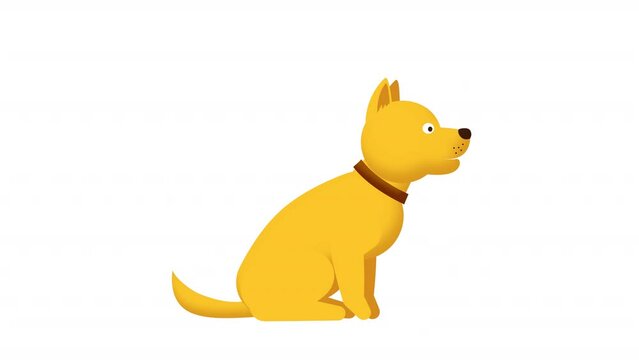 Cartoon Dog sits and barks. Funny Yellow dog. 2D looped animation with alpha channel.