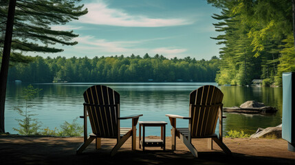 Fototapeta premium Tranquil cinema setting by a lake nature's serenity all around