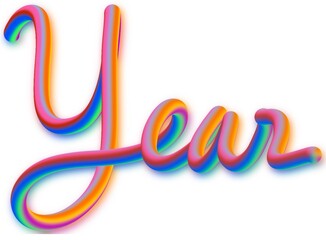 Rainbow color of letter for wording "year" on isolated white background