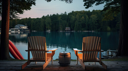 Movie Night by the Lake Calm Waters Colorful Cushions Trees