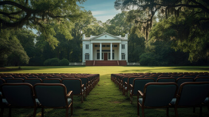 Obraz premium Antebellum charm cinema screen framed by plantation manor