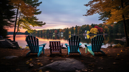 Lakeside Cinema with Reflective Screen Adirondack Chairs Serenity