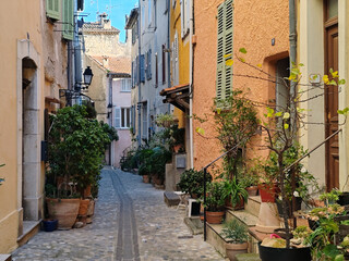 Fototapeta na wymiar Biot, France - December 4, 2023: Picturesque center of the village of Biot in the South of France