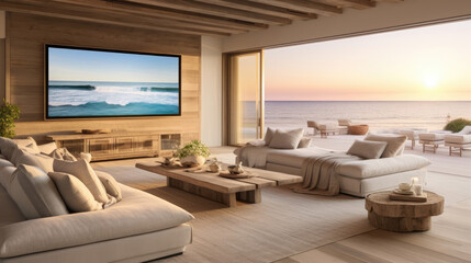 Beachfront Villa Cinema Coastal Decor 4K TV Screen