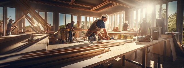 Craftsman and carpenter working on construction site