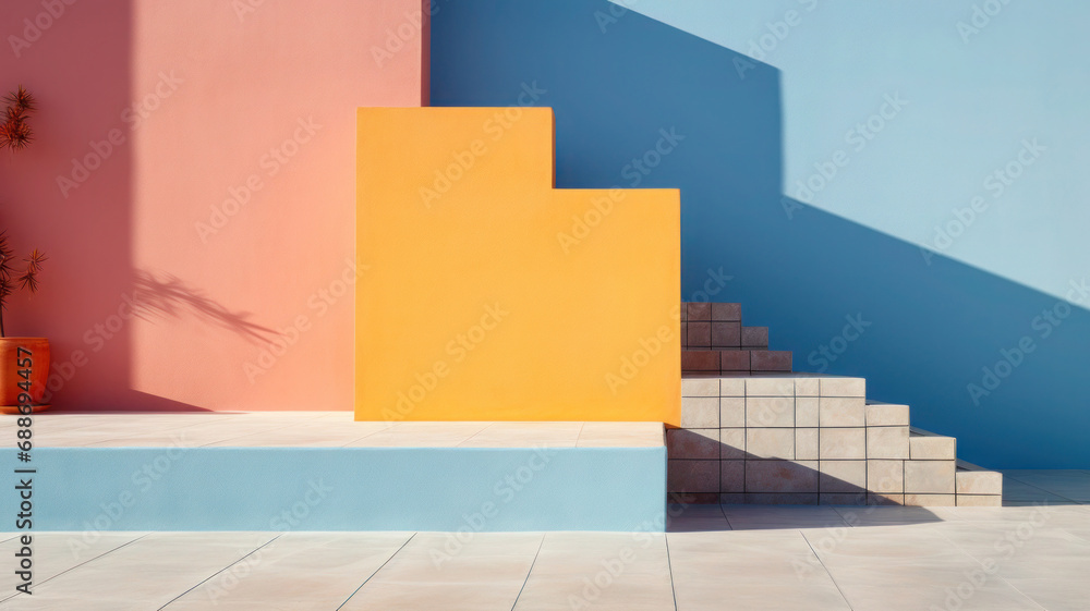 Poster simple geometric composition with staircase. abstract design in minimalistic style. modern architect