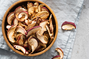 Dried apple slices, healthy vegan snack, close up