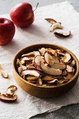 Dried apple slices, healthy vegan snack, close up