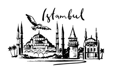 Hand drawn sketch of Istanbul. Blue Mosque Drawing