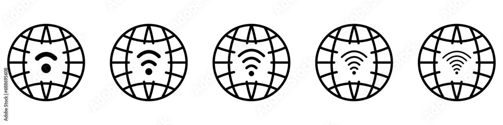 Poster wi-fi in globe vector black icon set. network internet vector set. internet speed vector. a set of i
