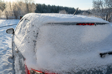 Snowy and frozen car in Kumla Sweden