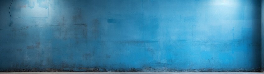 Fototapeta premium A wall corner painted in contrasting blues, one darker and the other lighter, deliberately creating a blank space for copy.