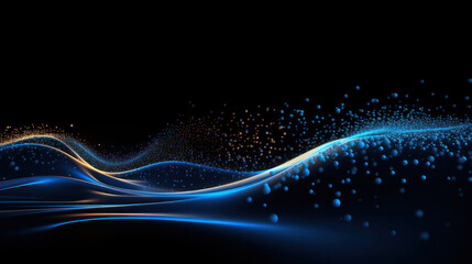 Dynamic Blue Flowing Dot Particles in Smooth Curve - A Mesmerizing Light Pattern on Black.