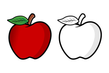 Vector Illustration of apple
red and black and white, suitable for needs, icons, logos and coloring examples - obrazy, fototapety, plakaty