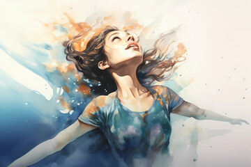 woman in free fall watercolor illustration