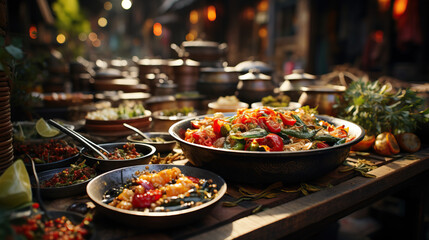 Fototapeta premium Thai Street Food Vendor: Culinary Artisan. Concept of Authentic Flavors, Culinary Craftsmanship, and Local Gastronomy
