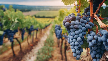  dark blue grapes in plantation ripe wine in vineyard closeup purple grapevine in vineyards new vintage wine concept © Charlotte