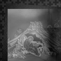 Religious artistic monochromatic background. Basis mask black and white