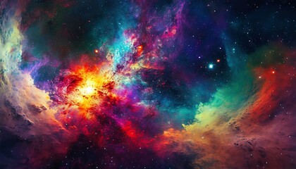 abstract illustration colorful space galaxy cloud nebula stary night cosmos universe science astronomy supernova background wallpaper contrasting heaven and hell concept art