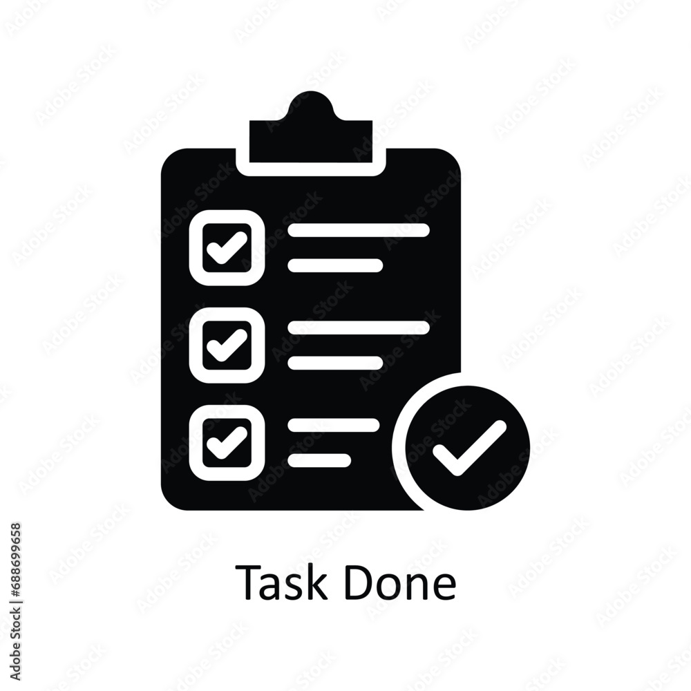 Poster task done vector solid icon design illustration. business and management symbol on white background 