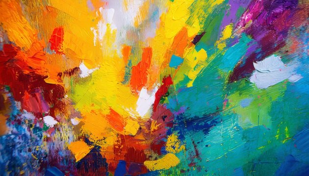 closeup of abstract rough colorful bold rainbow colors explosion painting texture with oil brushstroke pallet knife paint on canvas art background illustration