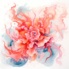 a surreal whirlwind featuring abstract coral formations with watercolor-inspired strokes, influenced by quantum mechanics
