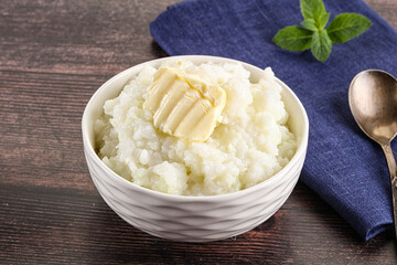 Homemade rice porridge with butter
