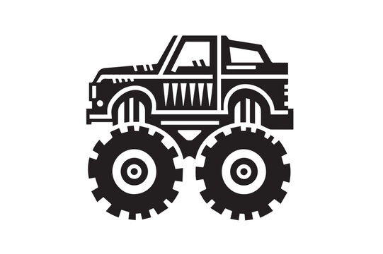 Monster truck car. Black icon, logo. Simple, minimalistic