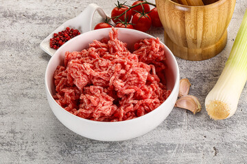 Minced beef meat in the bowl