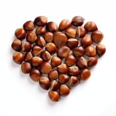 Heap of walnut be arrange in heart shape on white background. Healthy love food. Vegan lover.