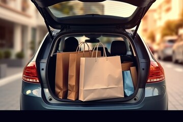 shopping bags loaded in car